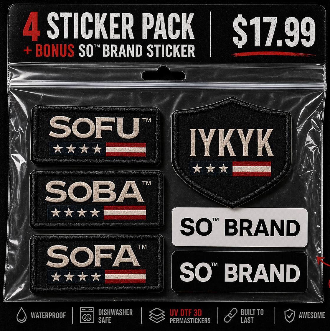 UV DTF 3D PermaStickers – 4 Pack + 1 Bonus